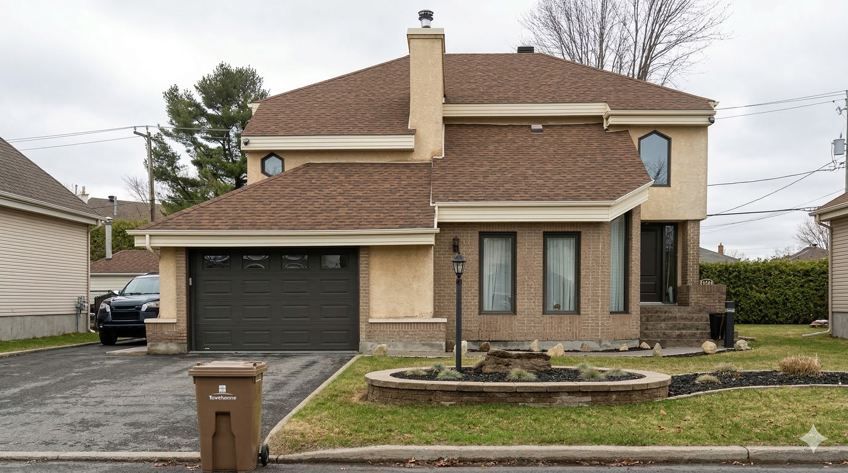 Avant - Façade en crépi et brique